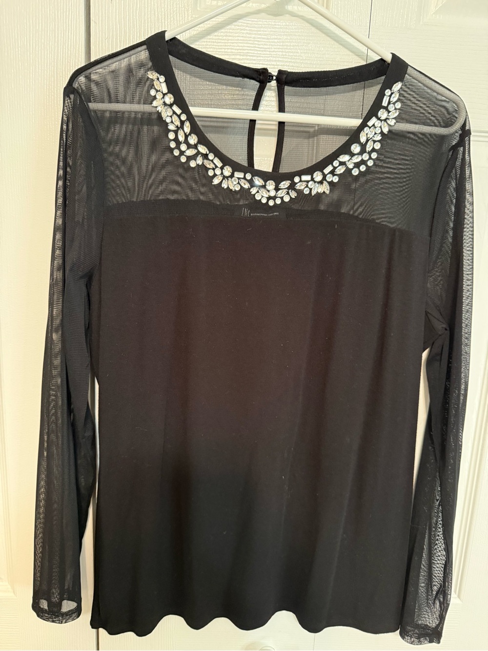 INC International Concepts Black Mesh Jewel-Embellished Top